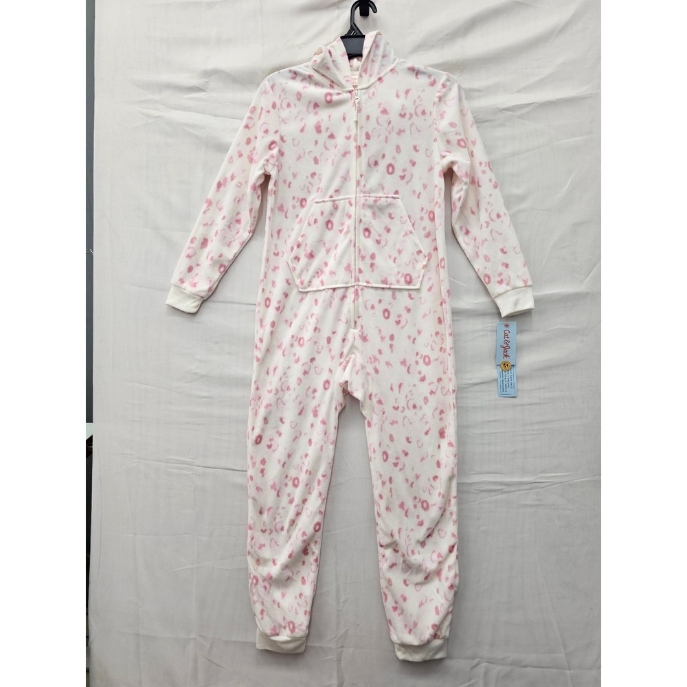 Cat & Jack Girls Leopard Union Suit Pink Polyester Fleece Casual Size Large